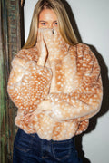 Bambi Print Faux Fur Cropped Jacket