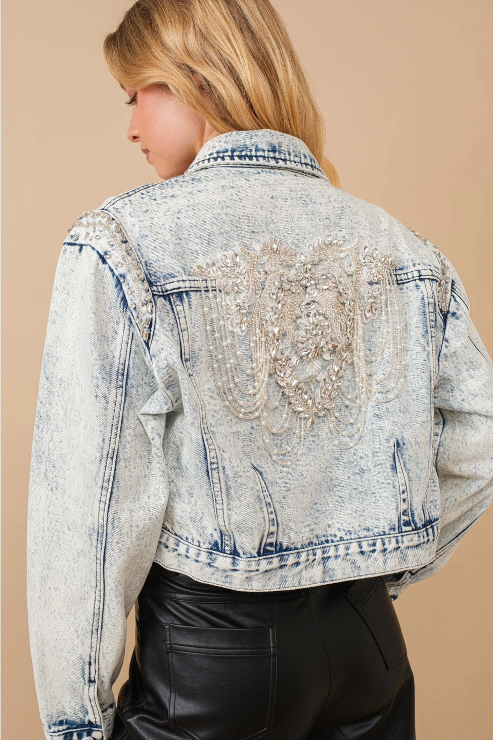 Embellished Acid Wash Denim Jacket