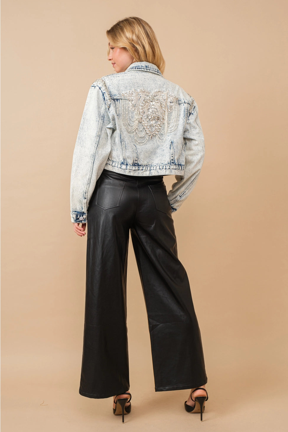 Embellished Acid Wash Denim Jacket