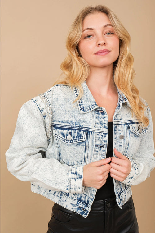 Embellished Acid Wash Denim Jacket