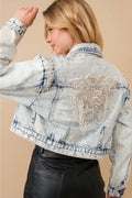 Embellished Acid Wash Denim Jacket