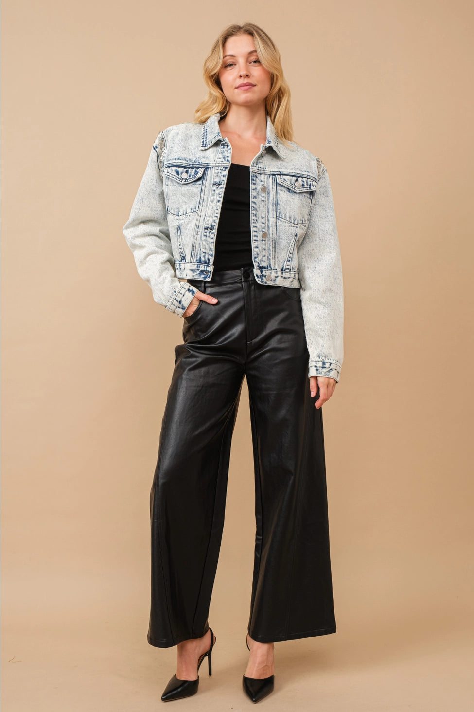 Embellished Acid Wash Denim Jacket