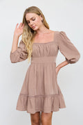 Lace Trim Puff Sleeve Mini Dress