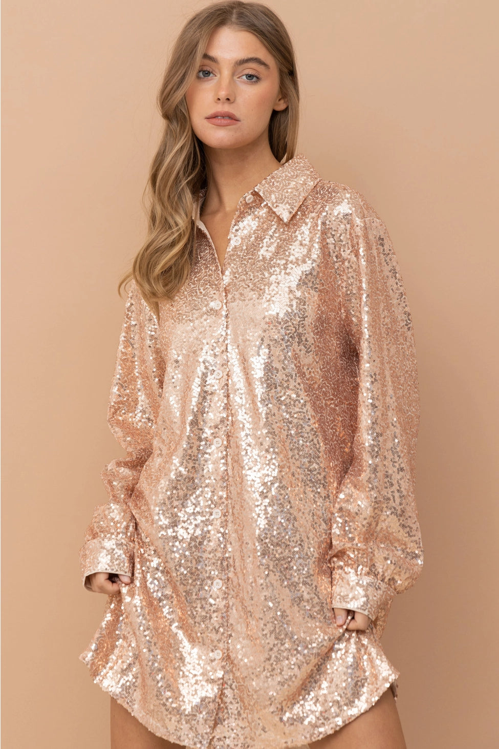 Sequin Button-UP Mini Dress