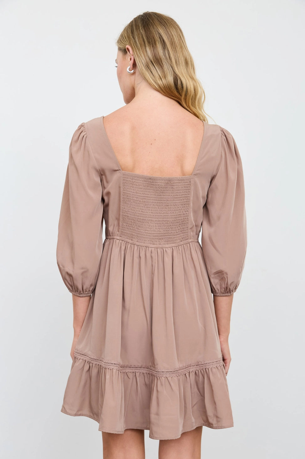 Lace Trim Puff Sleeve Mini Dress