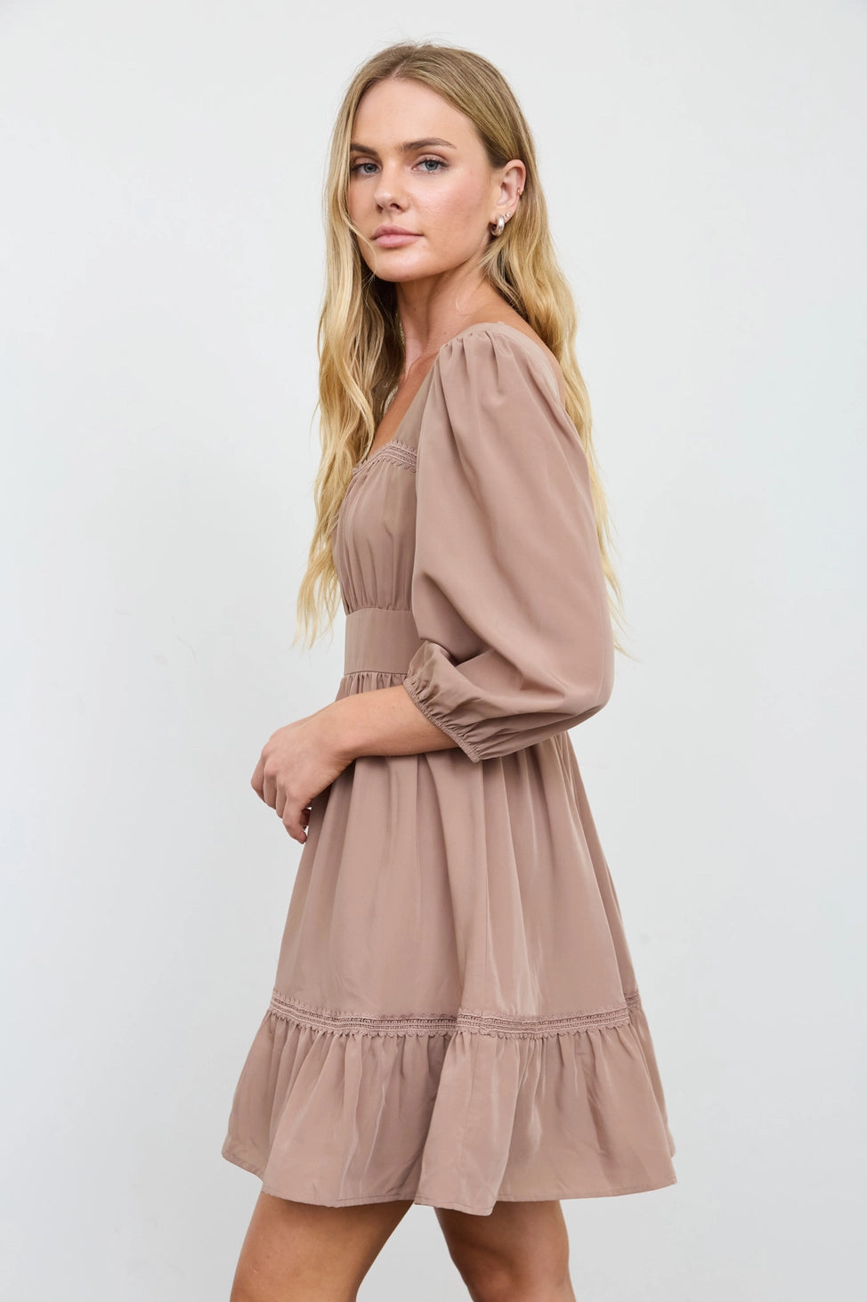 Lace Trim Puff Sleeve Mini Dress